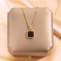 Pendant Necklaces Fashion Commuting Black Square Electroplated Titanium Steel Necklace Earrings Jewellery Accessories Women Festival Party