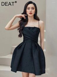 Casual Dresses Woman Fashion Strapless Dress Slim Waist Elegant Embossing Mini Length Vintage Style Ball Gown 2024 Summer 15AB393