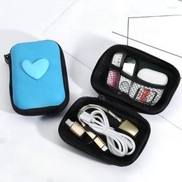 Storage Bags 1PC Travel Bag Portable Charging Case USB Data Cable Organiser Headset Square Zipper With Love Pattern