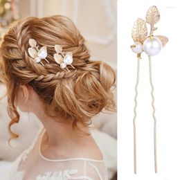 Hair Clips Hairpin Sticks Minimalist Leaf Pearl Shape Trendy Punk Metal Accessories Headwear Hairstyle For Women Jewellery H068