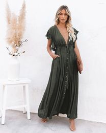 Casual Dresses Bamboo Knot Fabric Button Waist Rope Cardigan Vacation Beach Jacket Sun Protection Cover Up Dress