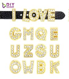 130PCS 8MM Gold Color Slide Letters Charms English Alphabet AZ Fit Bracelet Wristband Pet Name Collar Dog Collar LSSL071308526736