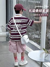 Clothing Sets Woven Children's Boys' Suit Striped Short-Sleeved Workwear Shorts Two-Piece Summer One Piece Dropshippi