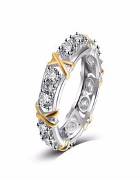 Two-color Classic White Crystal Pave Woman Silver Colour Rings Fashion Wedding Jewellery X Shape Ring for Women Best Gift3397530