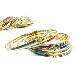 Bangle 2024 Fashion Metal Slim Bangles 6PCS Set Brass Inlaid Colorful Bone Cuff Multi Colors BB-006