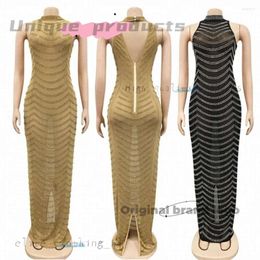 Designer Casual Dresses O-neck Sparkly Rhinestone Bodycon Maxi Women Wedding Evening Backless Mesh See Through Night Club Birthday Party Fashion Dress 260