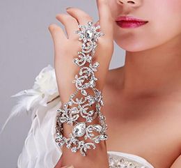 Women Fashion Crystal Rhinestone Bracelet Arm Chain Wedding Bridal Glove Hand Chain Jewelry Luxury Bride Wrist Bracelets3511441