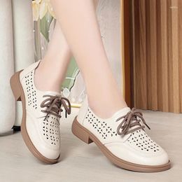 Casual Shoes 3.5cm Spring Summer Breathable Soft Leather Cutout Women 2024 Lace Up Platform Oxfords For Office Mom Daily