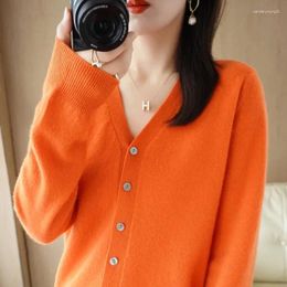 Women's Knits Korea Version Of Simple Cashmere Knit Cardigan Spring And Autumn Short V-neck Loose Sweater Long Sleeve