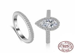 Original Solid 925 Sterling Silver Two Rings Sets Shine 7mm Zircon Wedding Engagement Ring For Women Fashion Jewellery Gift Box J034703453