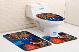 Ocean Underwater World Printed Bathroom Bath Mats Set Microfiber Floor Mats Toilet Rug Pedestal Rugs Lid Toilet Cover Bath Rugs4861449