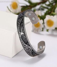 Skyrim Viking Bangle Endless Love Buttons Tree of Life Birds Stainless Steel Cuff Magnetic Therapy Bracelet Men Women Jewelry Gift8627979