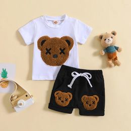 Clothing Sets Summer Baby Boy Clothes Infant Toddler Girl Cartoon Bear Embroidery Tshirts And Shorts 2pcs Suit Kid Top Bottom Casual Outfits