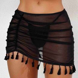 Women Beach Wear Knot Waist Skirts Women Sheer Cover Up Skirt Beach Shiny Wraps Cover Ups For Swimwear Summer Female Bathing Suit d240501