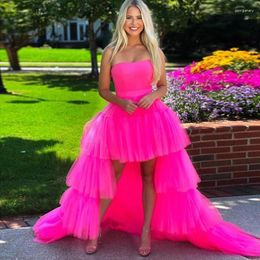 Party Dresses Fuschia Tulle High Low Prom 2024 Strapless Zipper Back Summer Women Special Occasion Gowns Cocktail Dress