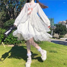 Casual Dresses Japanese Gothic Lolita Style Ruffles Lace Dress 2024 Women Bow Fairy Ball Gown Girl Sweet Cute Sailor Collar Long