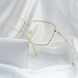 Fashion square frame vintage eyeglasses Men Oversized Metal Glasses Women Clear Lens Gold Optical Spectacle 240423