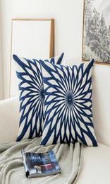 CushionDecorative Pillow Throw Pillows Navy Blue Pillowcase Cotton Canvas Embroidered Geometric Wool Sofa Bedroom Cushion 4545cm4526863