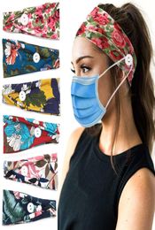 Mask Button Headband Holder Casual Mouth Mask Ear Stretch Hairband With Buttons Flowers Printed Knits Headbands Sports Head Band Y5665883