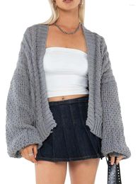 Women's Knits Women Fashion Solid Color Oversized Jumper Aesthetic Clothes Cardigan Grey Sweater V Neck Knit Crop