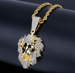 Fashion Pendant Necklaces Jewelry Personality Glaring Zircon Paved 18K Gold Plated Copper Lion Head Men Women Hip Hop Necklaces LN2984483