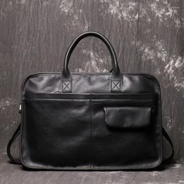 Briefcases Genuine Leather Briefcase High Qaulity Men Real Cowhide Handbags Male Business Office A4 Laptop Bag Travel Tote Bags