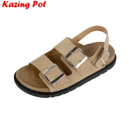 Dress Shoes Krazing Pot Fashion Cow Leather Back Strap Women Sandals Peep Toe Slingback Platform Metal Buckle Luxury Ins Summer Casual