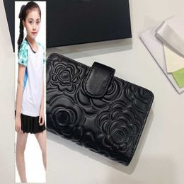 Kids Bags Luxury Brand CC Bag Mens Womens Designer Black Lambskin Camellia Wallet Bags Card Holder Zipper Snap Gold Badge Multi Pochette Mini Purse 15X10CM 50073