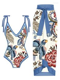 Vintage Colorblock 2024 Women's Swimwear Floral Print One-Piece Swimsuit And Cover Up Sexy Bathing Suits Sling Style Tankini