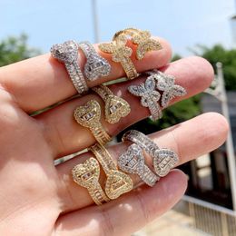 Wedding Rings Iced Out Bling 5A Cubic Zirconia Double Two Heart Shaped Finger Ring For Women Open Adjusted Fashion Jewellery Wholeslae