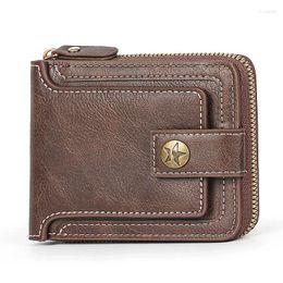 Wallets Mens Wallet Zipper Hasp Clutch Short Male Purse Coin Soft PU Leather Bag Burse Billfold Men Card Holder