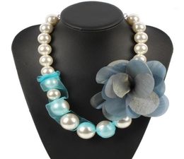 Pendant Necklaces Big Silk Flower Statement Simulated Pearl Necklace For Women Fashion Handmade Party Chain Jewelry19746081