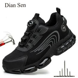 Men Work Sneakers Rotating Button Safety Shoes Indestructible PunctureProof Protective Anti Shock Boots Steel Toe 240419