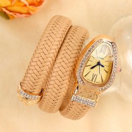 Wristwatches Drop Shining Diamond Fashion Quartz Watch For Women Snake Design Three Loop Bracelet Watches Reloje Para Mujer Clock