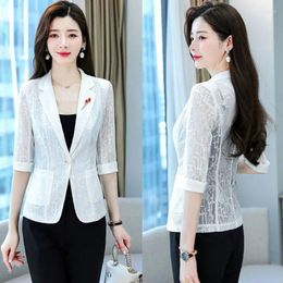 Women's Suits Blazer Jacket Korean 2024 Spring Summer Slim Lace Small Suit Jackets Female Elegant Professional Women B6