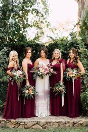 Burgundy Chiffon Long Boho Country Bridesmaid Dresses 2017 Formal Florals Autumn Garden Wedding Party Guest Junior Gowns4874688