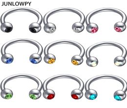 mix 614mm Silver Septum Gem Eyebrow Piercing 100pcslot with 10 Colour Body Piercing 16G Nose Hoop Tragus Ear Body Jewellery Men K413613734