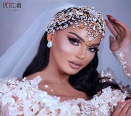Gold Festive Wedding Tiara Diamond Forehead Drooping Baroque Bridal Headwear Crown Rhinestone with Wedding Jewellery Hair Accessorie4059183