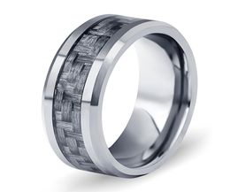 Mens Ring New Tungsten Steel Men039s Ring Fashion Jewelry New Simple Carbon fiber Tungsten Steel Ring1132915