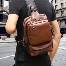 Backpack PU Leather Men Chest Backbag Casual Fashion Male Messenger Bags Back Pack Crossbody