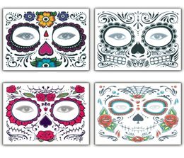 Face Tattoo Sticker Floral Day of the Dead Sugar Skull Temporary Face Tattoo Kit Halloween Makeup Tattoo Stickers Masquerade Party2803763