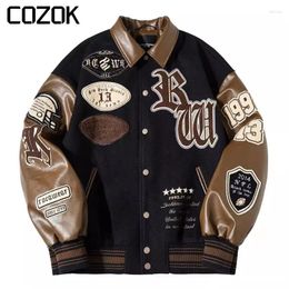 Men's Jackets Heavy Industry Embroidery Baseball Jacket Men Women High Quality Patchwork Letter Flocked Motorcycle Leather Sleeve Coat