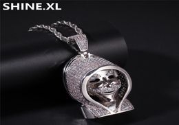 Iced Out Solid Black Death Skull Pendant Necklace Micro Paved Lab Zircon White Gold Plated Mens Hip Hop Jewellery Gift9936764