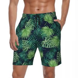 Tropical Leaves Jungle Board Shorts Summer Palm Print Hawaii Beach Short Pants Man Sports Breathable Design Swimming Trunks 240424