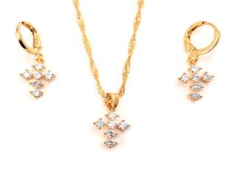 10 kt Fine THAI BAHT G/F Gold Pendant CZ White Coordinate Necklace chain Earrings sets Jewellery Christian Jesus9137198