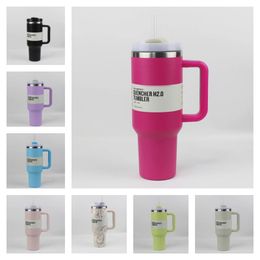 Tumbler de caneca de 40 onças com maçaneta de copos isolados tampas de palha de aço inoxidável Termos de café da xícara pronta para enviar garrafas de água isoladas a vácuo