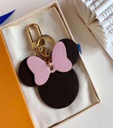 Luxury Designer Keychain Buckle Lovers Plaid Mouse Bow Keychains PU Leather Animal Bag Pendant Charm Cars Keyrings Chains Holder F6900911