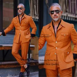 Men's Suits Formal Orange Male Prom Blazers 2 Pieces Jacket Pants Sets Groom Wedding Tuxedos For Men Slim Fit Business Terno Masculino