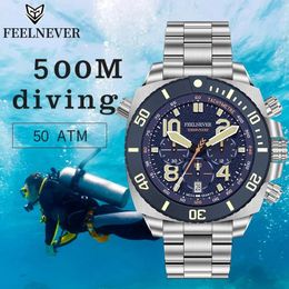 Wristwatches FeelNever Sport Automatic Mechanical Watch Stainless Steel Sapphire Crystal Watches Men Dive 500M Waterproof Clocks Reloj