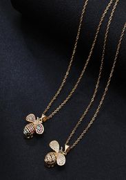 Pendant Necklaces Stainless Steel Chain Copper Inlaid Colour Zircon Bee Necklace For Women Charm Initial NecklacePendant1237766